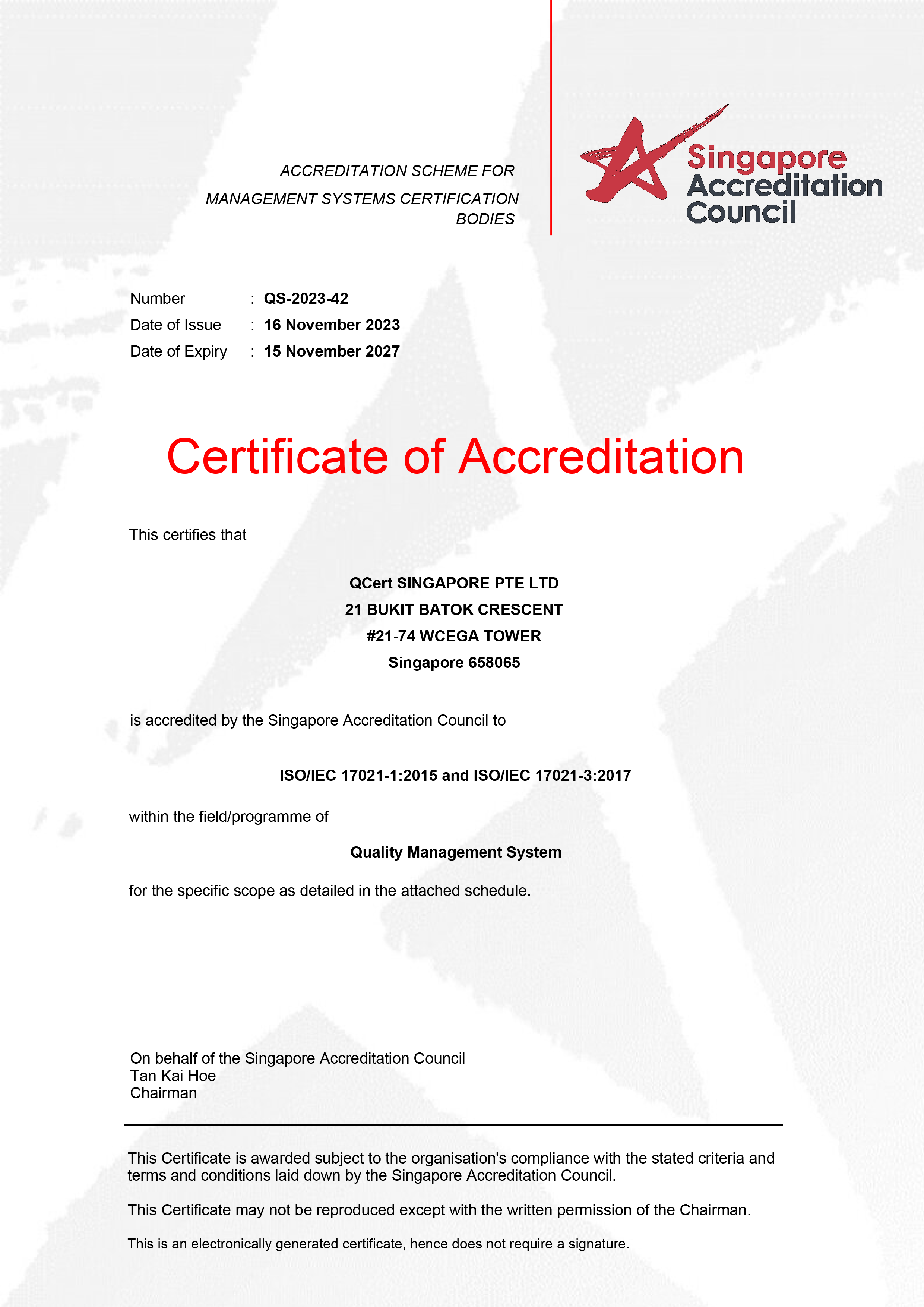 SAC Certificate — ISO 9001 (QS-2023-42)
